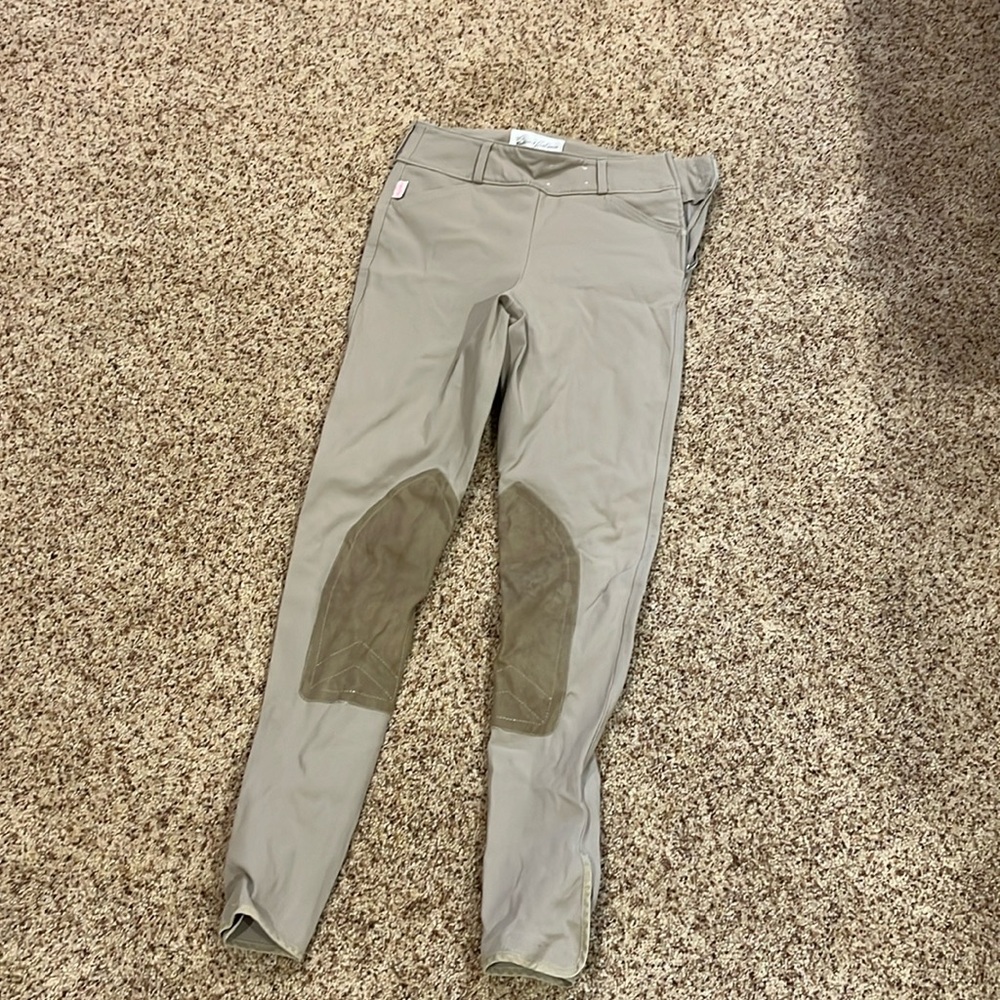 The tailored sportsman side zip tan riding breeches size 24 Velcro bottom
